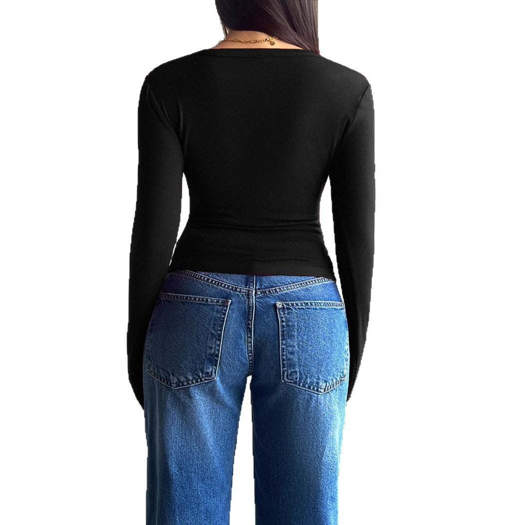 T-shirt à manches longues pour femmes avec patte de boutonnage tendance et coupe flatteuse Chic und Stil