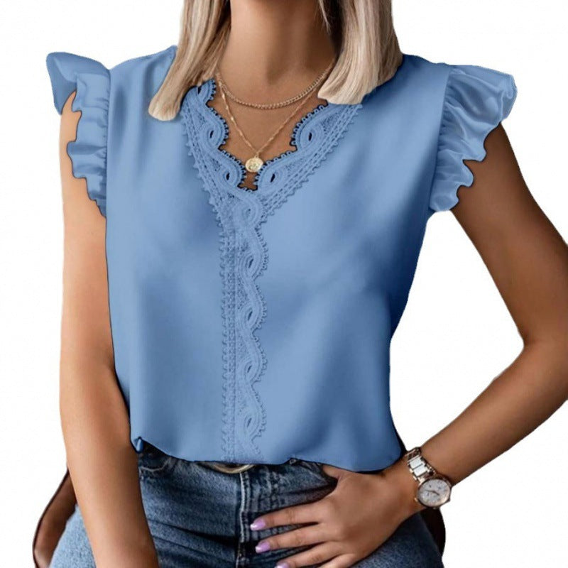 Chemisier femme avec des détails en volants et des appliqués en dentelle Chic und Stil