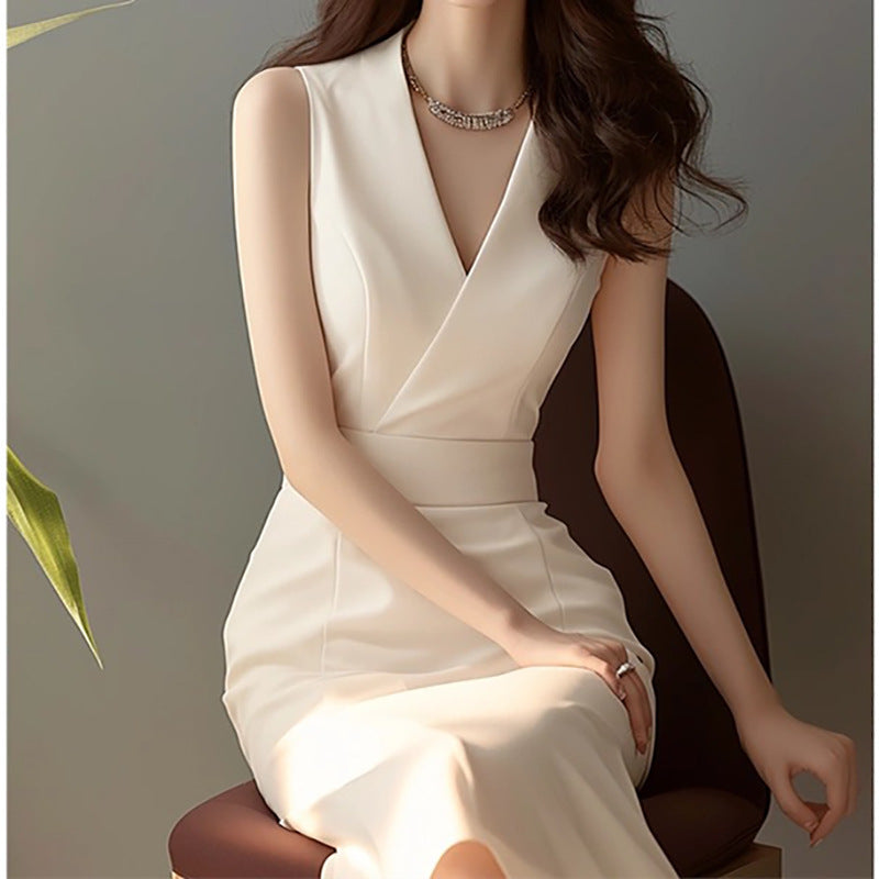 Robe midi élégante à col en V pour femme Chic und Stil