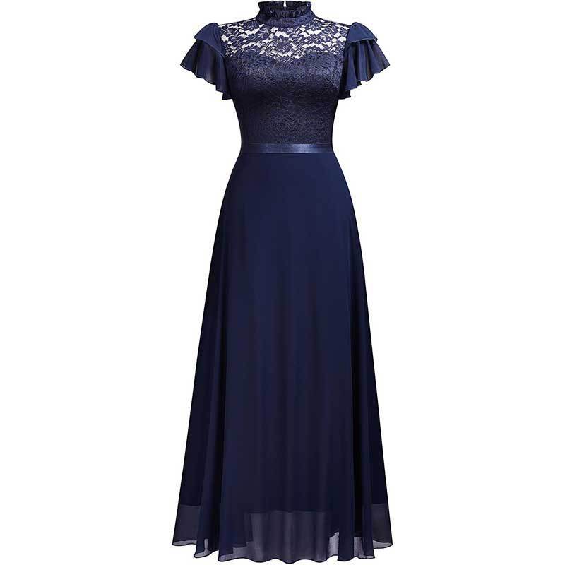Robe maxicôtel élégante en dentelle et chiffon pour dames Chic und Stil