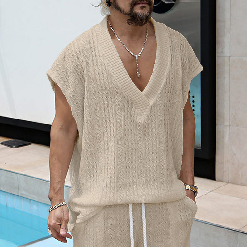 T-shirt en tricot décontracté pour hommes avec décolleté en V et coupe oversize Chic und Stil