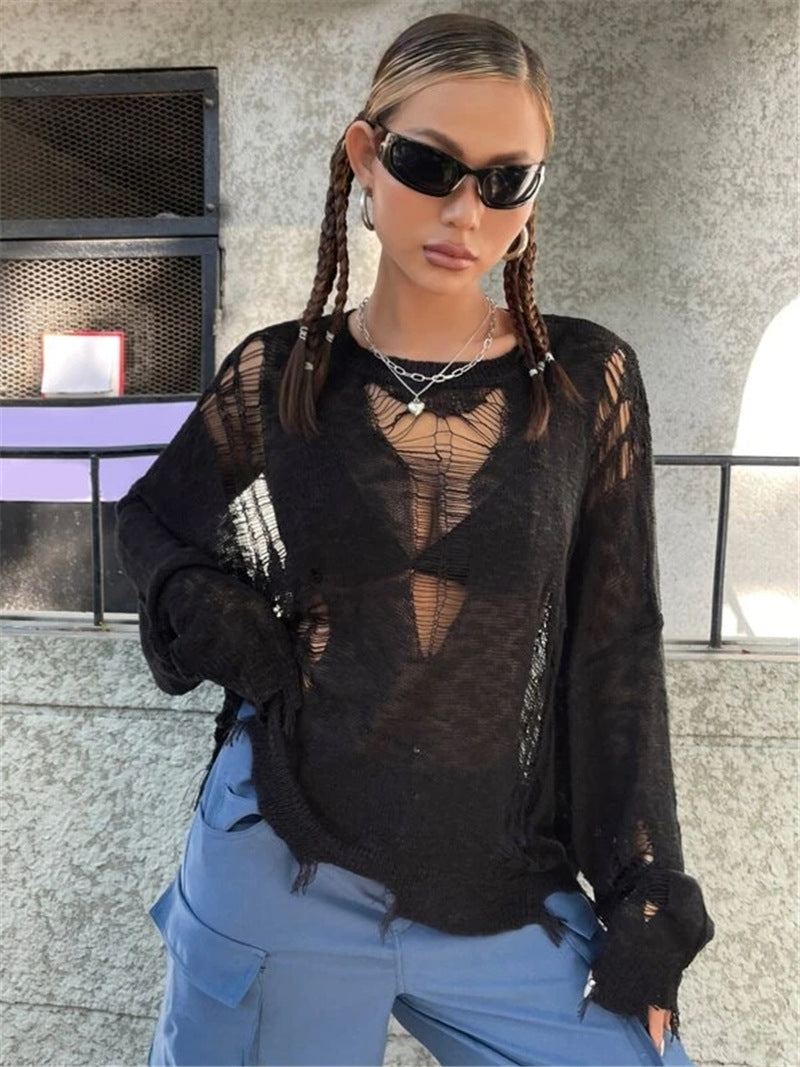 Pull en tricot surdimensionné pour femmes avec des découpes à la mode Chic und Stil