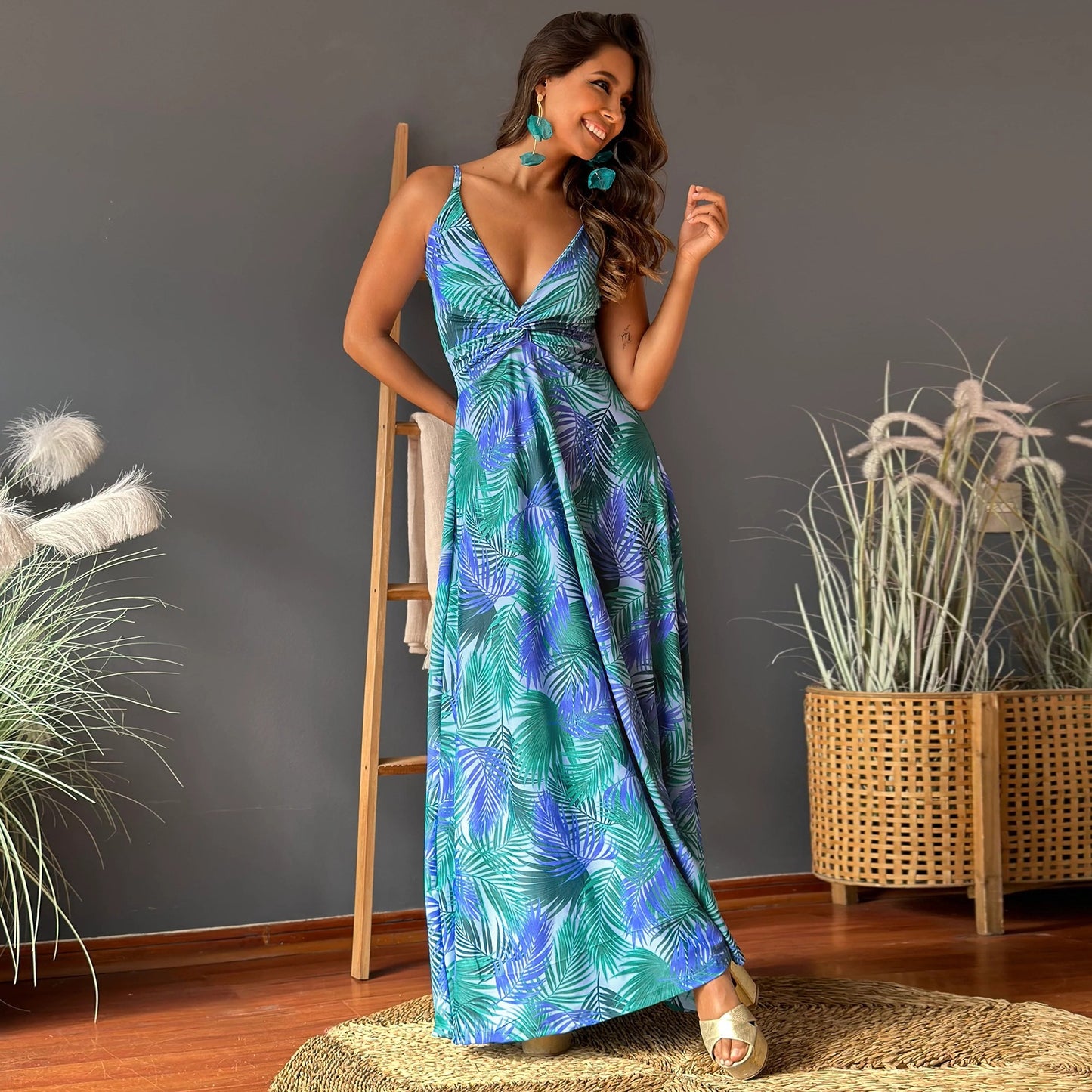 Robe Maxi à Fleurs Dos Nu Chic und Stil