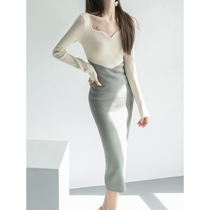 Robe midi en tricot à blocs de couleur Chic und Stil pour femmes