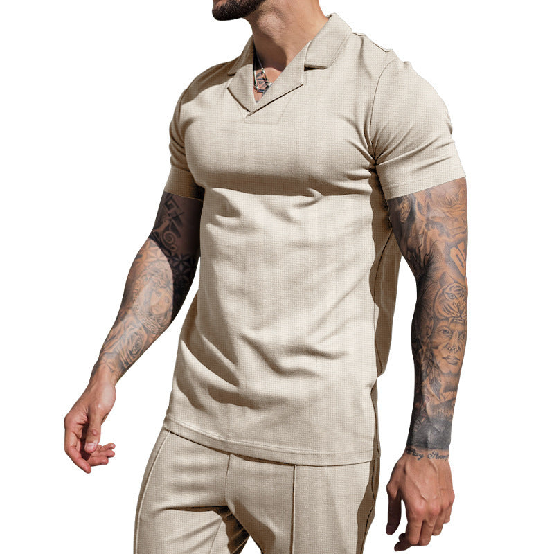 Chemise à manches courtes pour hommes avec col Henley classique et texture de surface structurée Chic und Stil