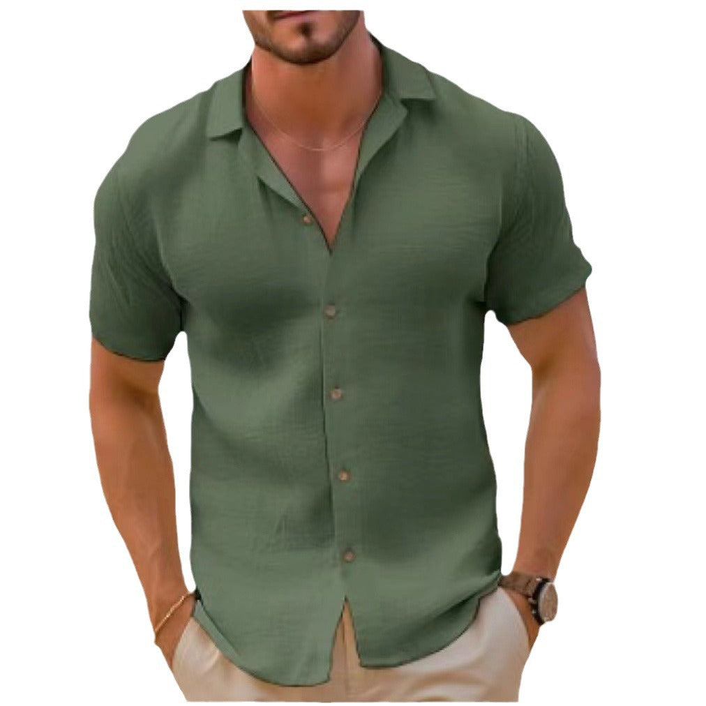 Chemise en lin à manches courtes pour hommes avec col moderne et patte de boutonnage Chic und Stil