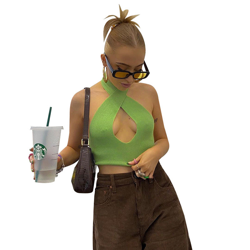 Dame Halterneck Cut-Out Crop Top Chic und Stil