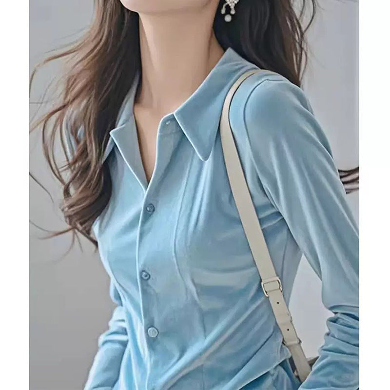 Chemise Boutonnée en Velours Luxe pour Femmes Chic und Stil