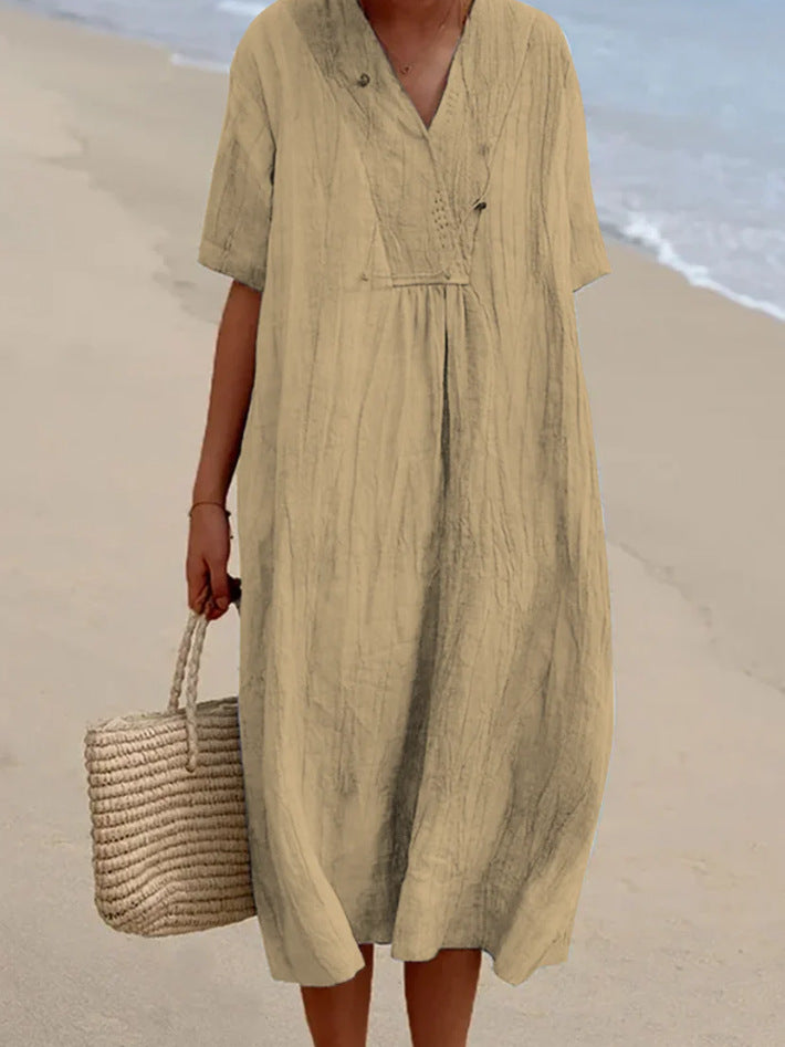 Robe longue décontractée pour femmes à col en V et coupe généreuse Chic und Stil