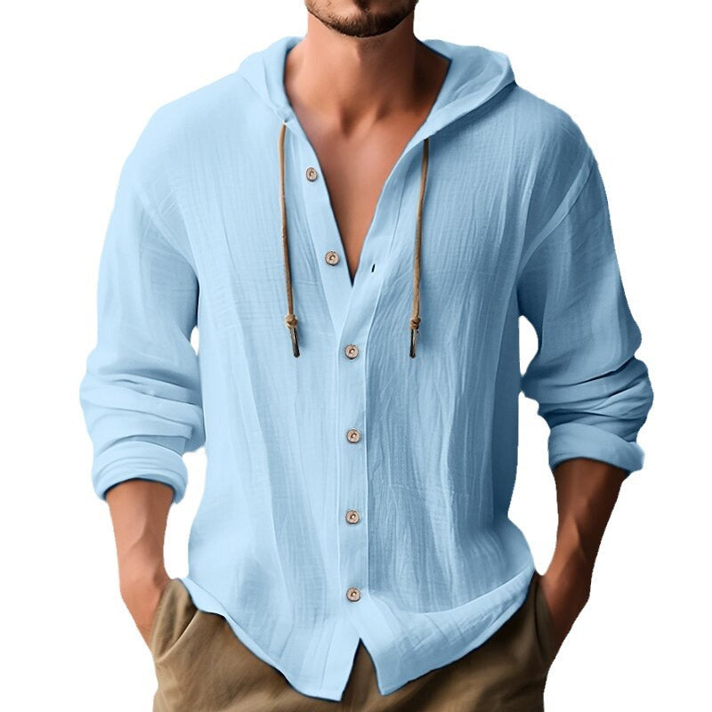 Chemise en lin décontractée pour homme avec capuche et détails de bouton Chic und Stil
