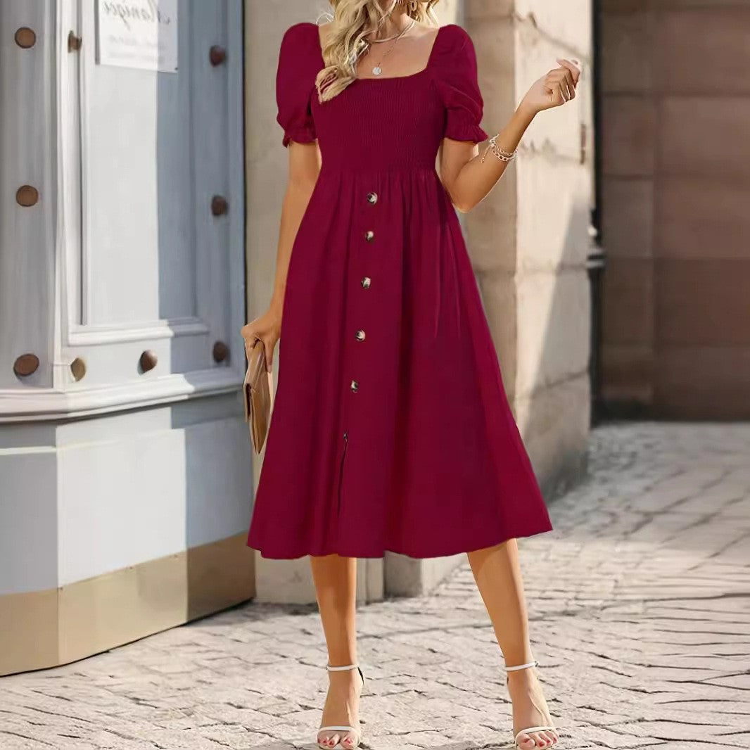 Robe midi à boutons sur le devant avec manches bouffantes Chic und Stil