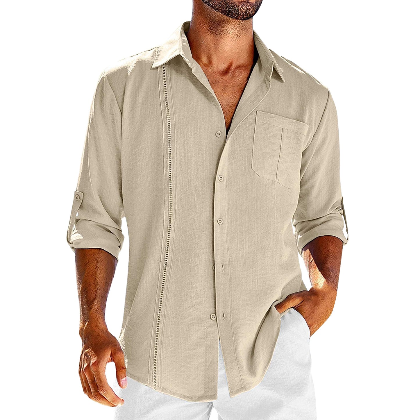 Chemise à manches longues décontractée pour hommes avec patte de boutonnage décorative et poche poitrine Chic und Stil