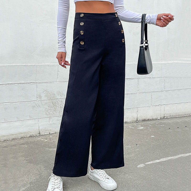 Pantalons amples cintrés pour femmes avec détails en bouton Chic und Stil