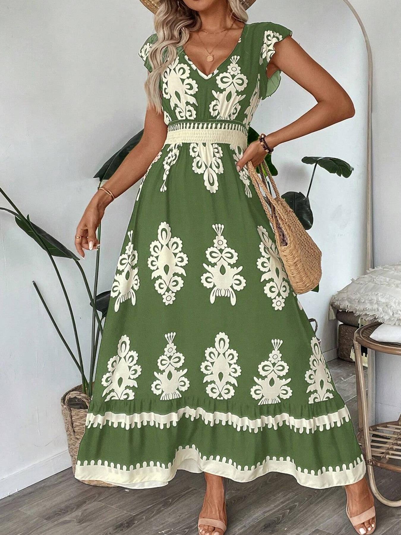 Women's Bohemian Floral Maxi Dress with Smock Waist Chic and Style