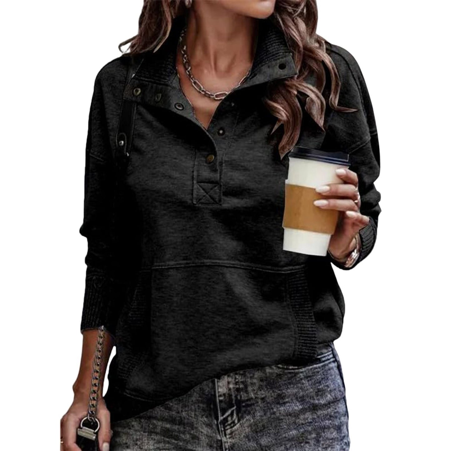 Pull sportif pour femmes de style vintage avec col montant et boutons pression Chic und Stil