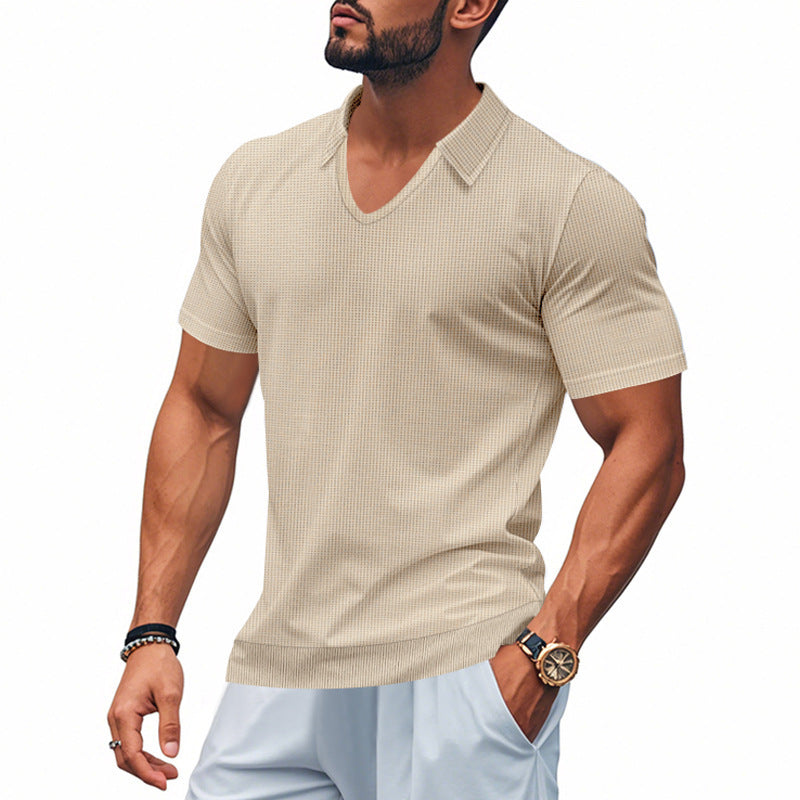 Chemise à col en V à manches courtes pour hommes avec design texturé Chic und Stil