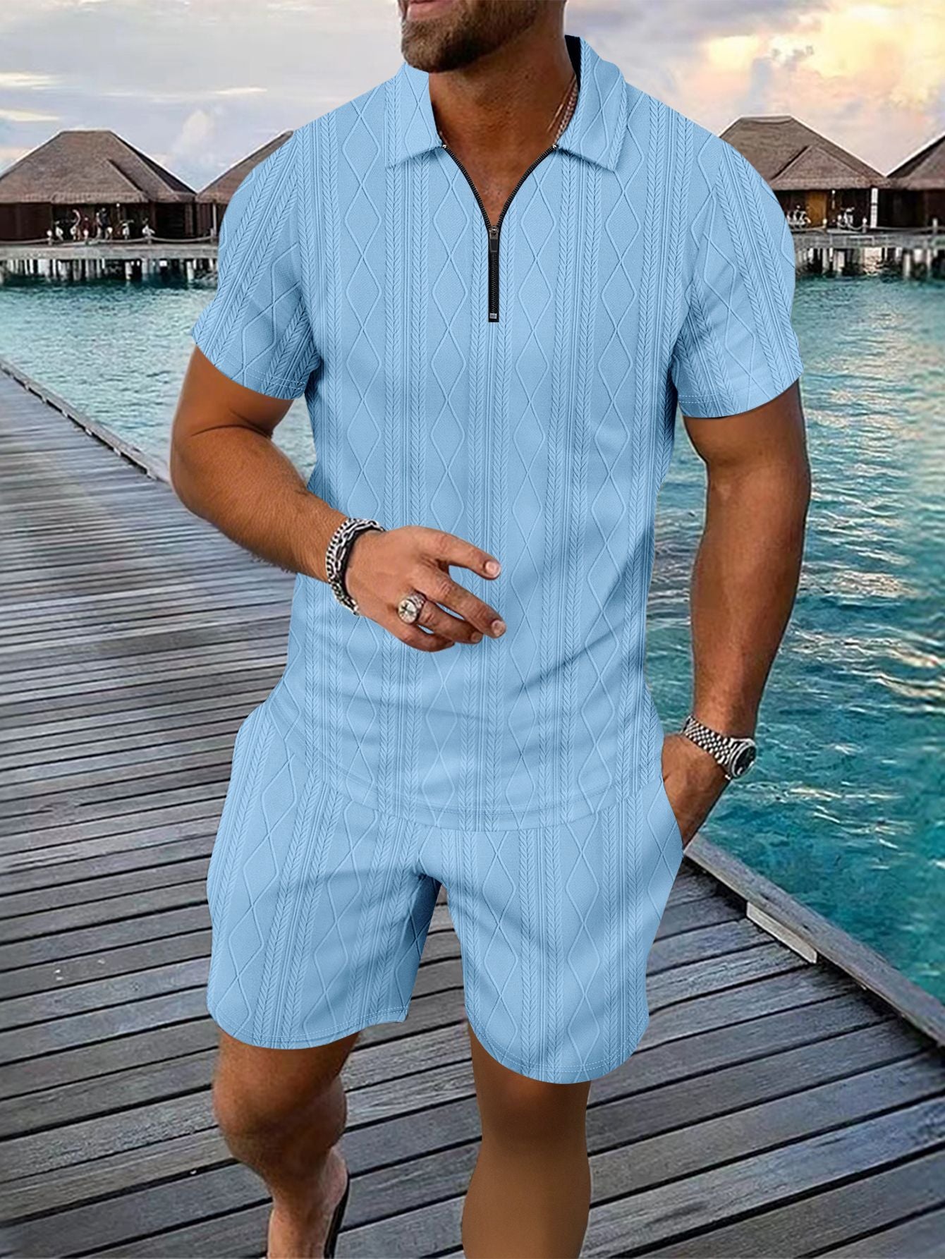 Survêtement décontracté à zip structuré pour hommes Chic und Stil