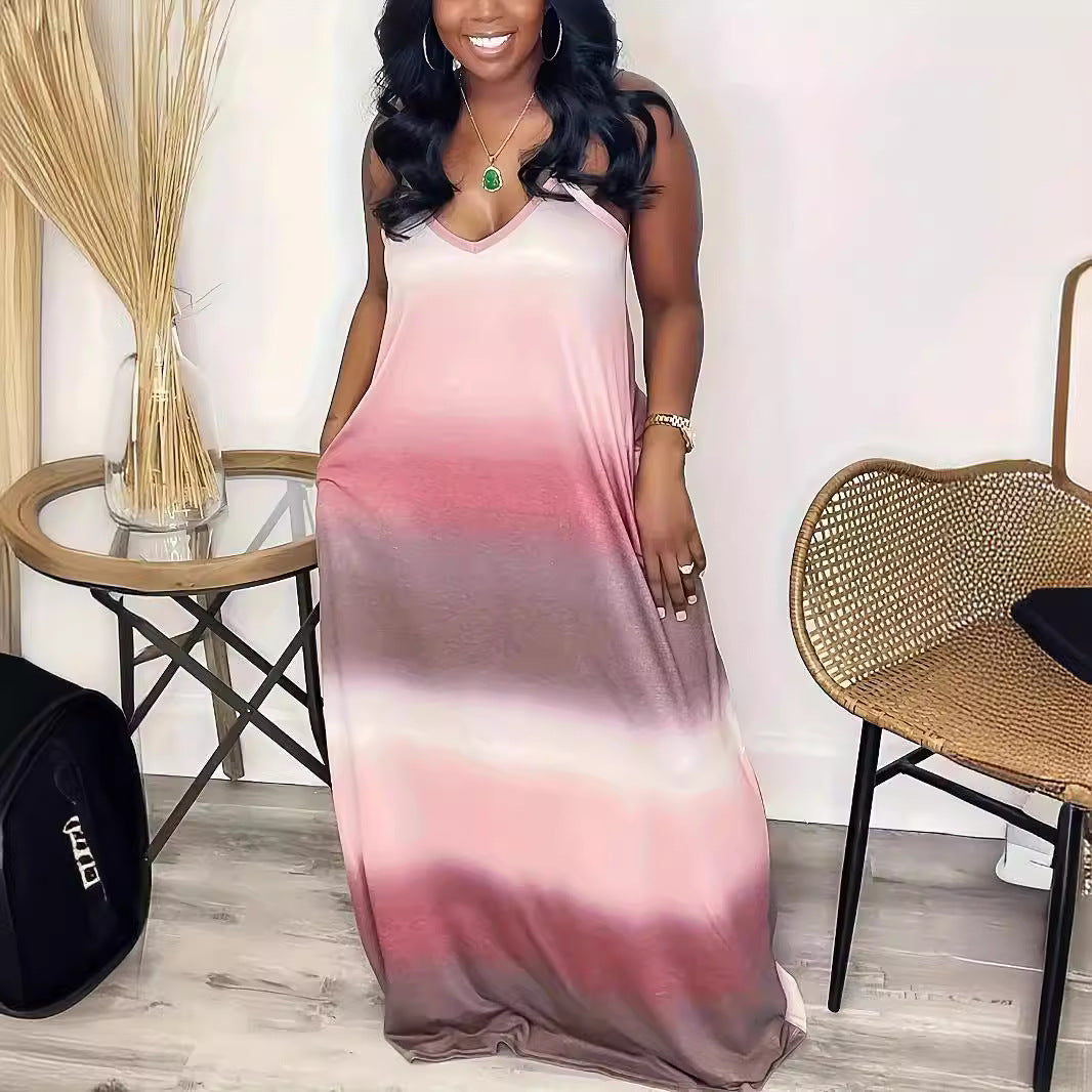 Robe maxi pour femmes avec décolleté en V sportif et dégradé de couleur tendance Chic und Stil