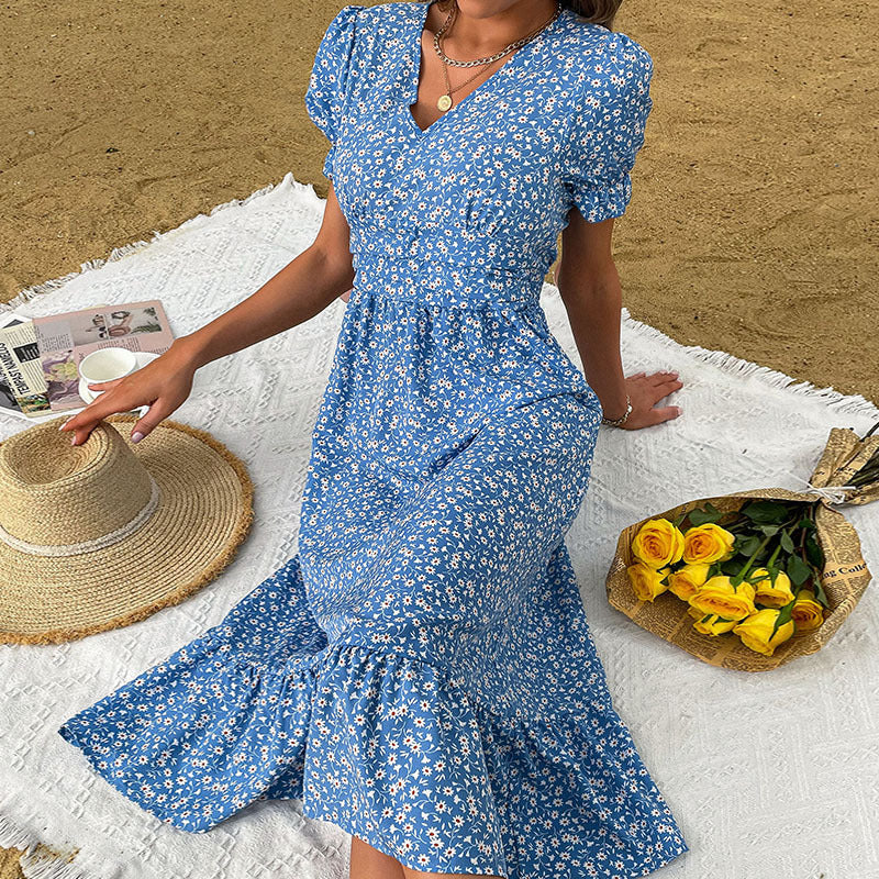 Robe portefeuille florale pour femmes avec volants Chic und Stil