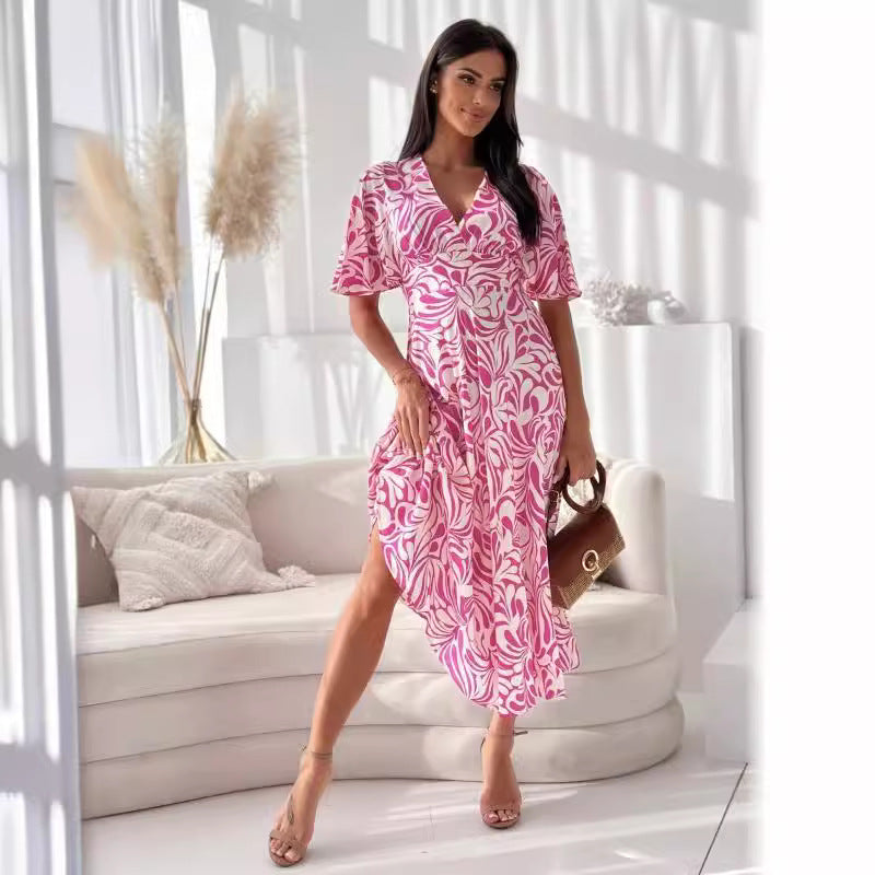 Dames Élégant Haute Fente Floral Robe Enroulée Chic und Stil