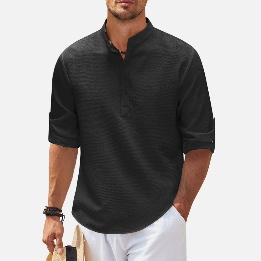 Chemise à manches longues décontractée pour hommes avec col montant et patte de boutonnage Chic und Stil