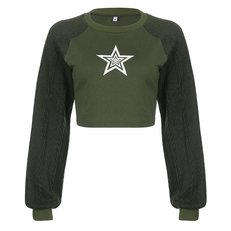 Pull cropped pour femmes avec motif étoilé graphique et design de manches texturé Chic und Stil
