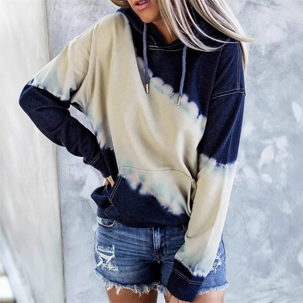 Sweat à capuche décontracté pour femmes avec col profond et design tie-dye unique Chic und Stil