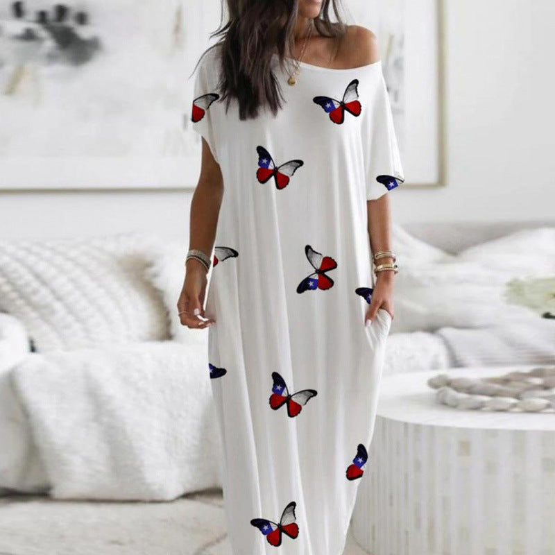 Robe maxi off-shoulder à imprimé papillon Chic und Stil pour dames