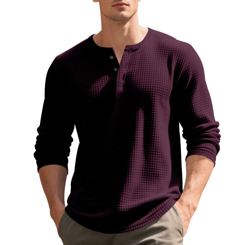 T-shirt Henley à manches longues décontracté pour homme avec design texturé Chic und Stil