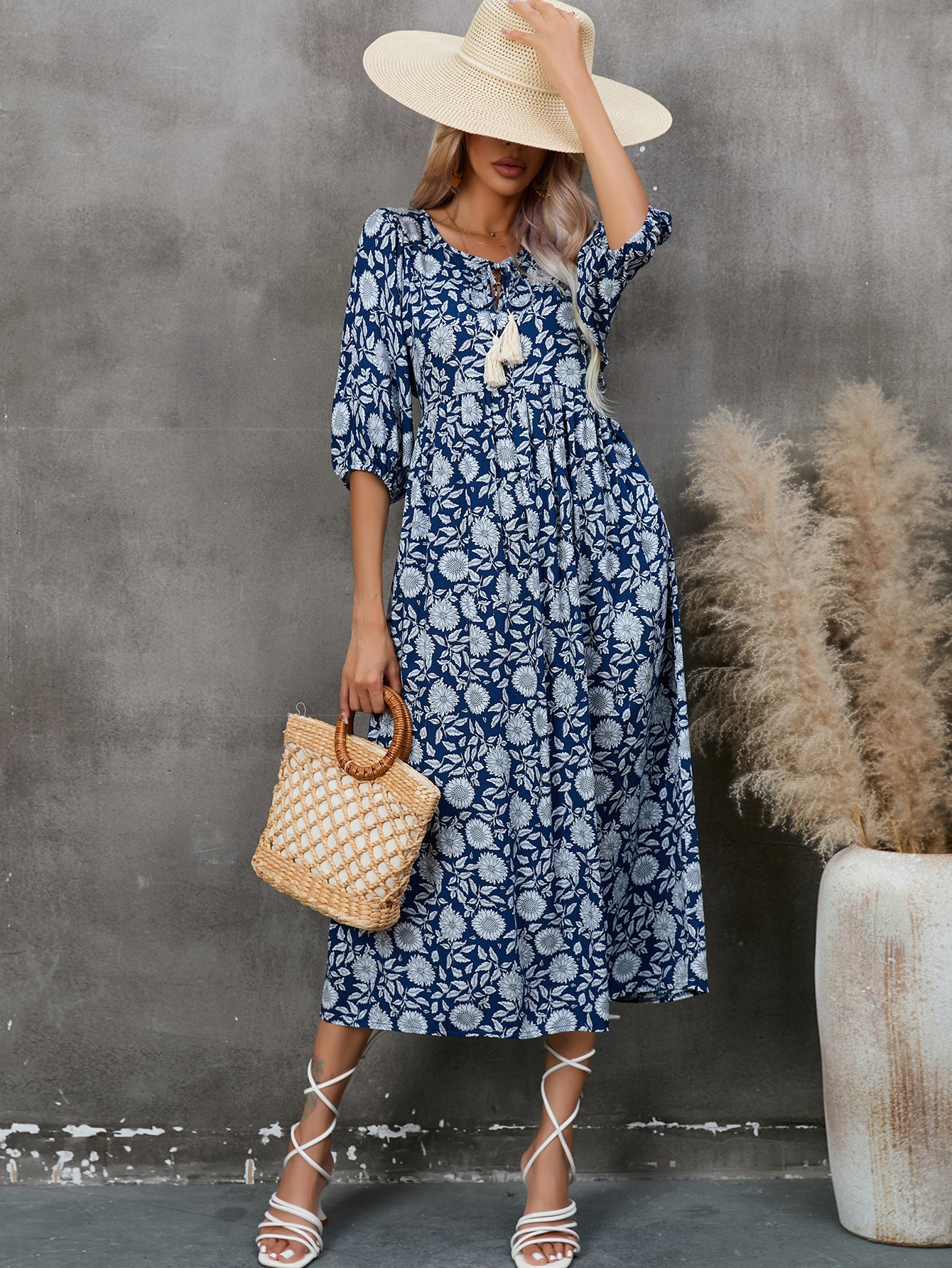 Robe midi florale bohème pour femme Chic und Stil