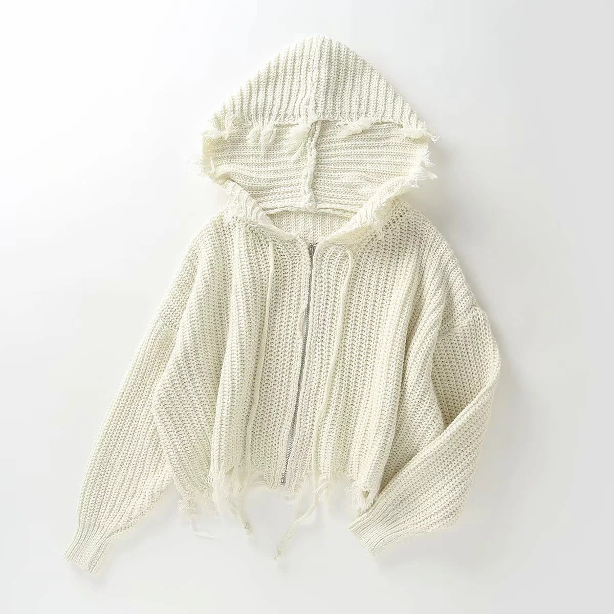Dame pull à capuche ample avec capuche surdimensionnée et franges Chic und Stil