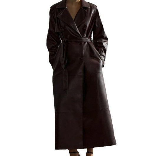 Women's trench coat in high-quality faux leather with adjustable belt Chic and Style