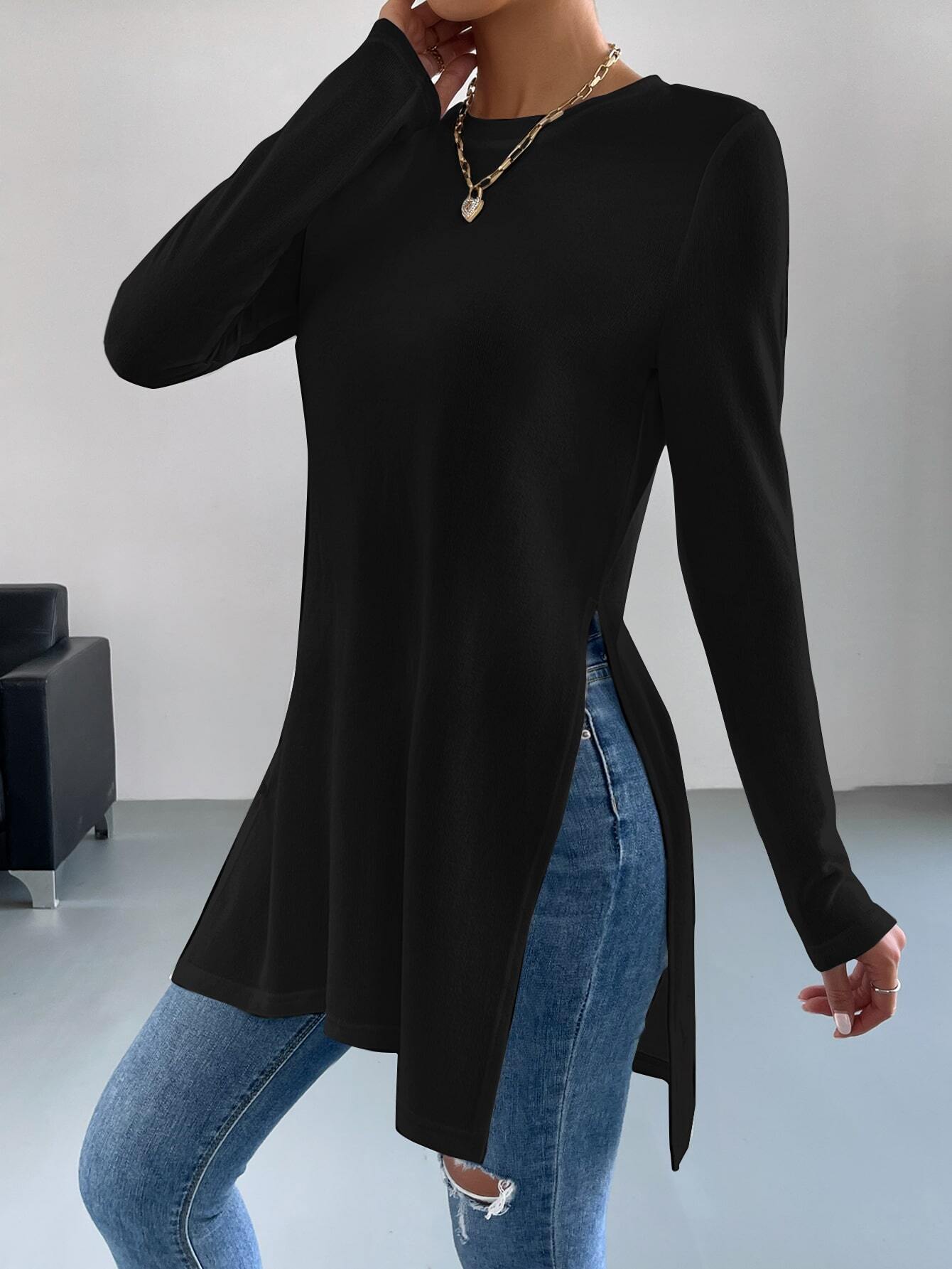Chemisier à manches longues pour femmes avec fentes latérales et finition de haute qualité Chic und Stil
