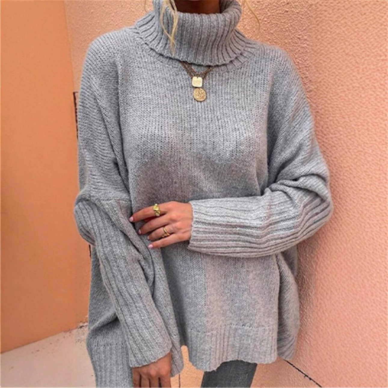 Pull en grosse maille pour dames avec col montant Chic und Stil