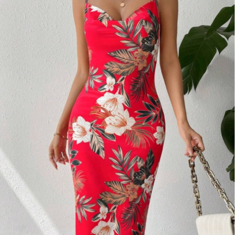 Robe midi bodycon florale pour dames Chic und Stil