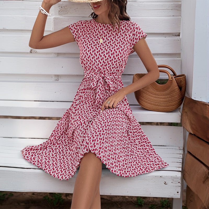 Robe midi à imprimé floral pour femmes avec cordon de taille réglable Chic und Stil