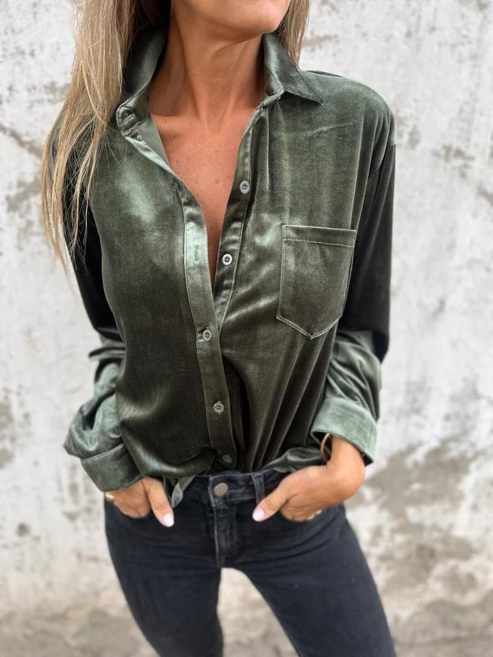 Dames Élégante et brillante blouse en velours Chic und Stil