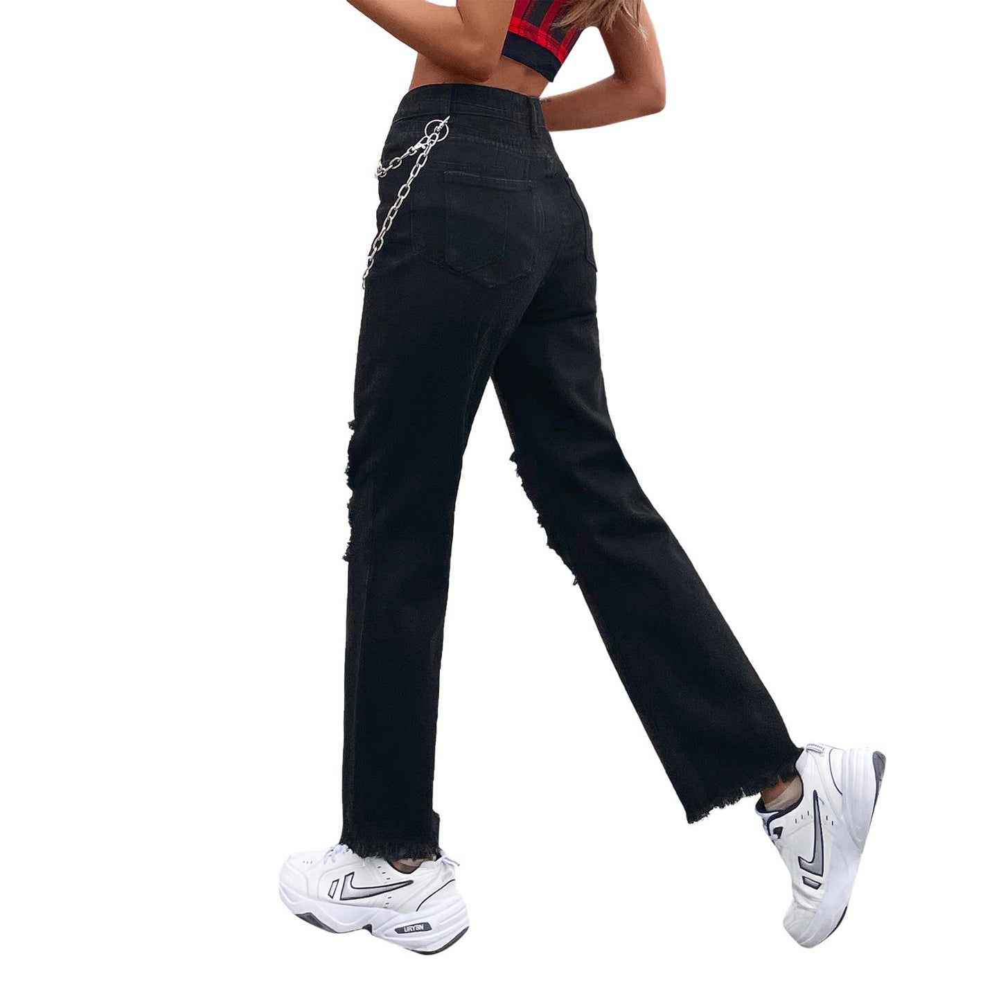 Jeans détruits pour femmes avec poches décontractées et détail chaîne à la mode Chic und Stil