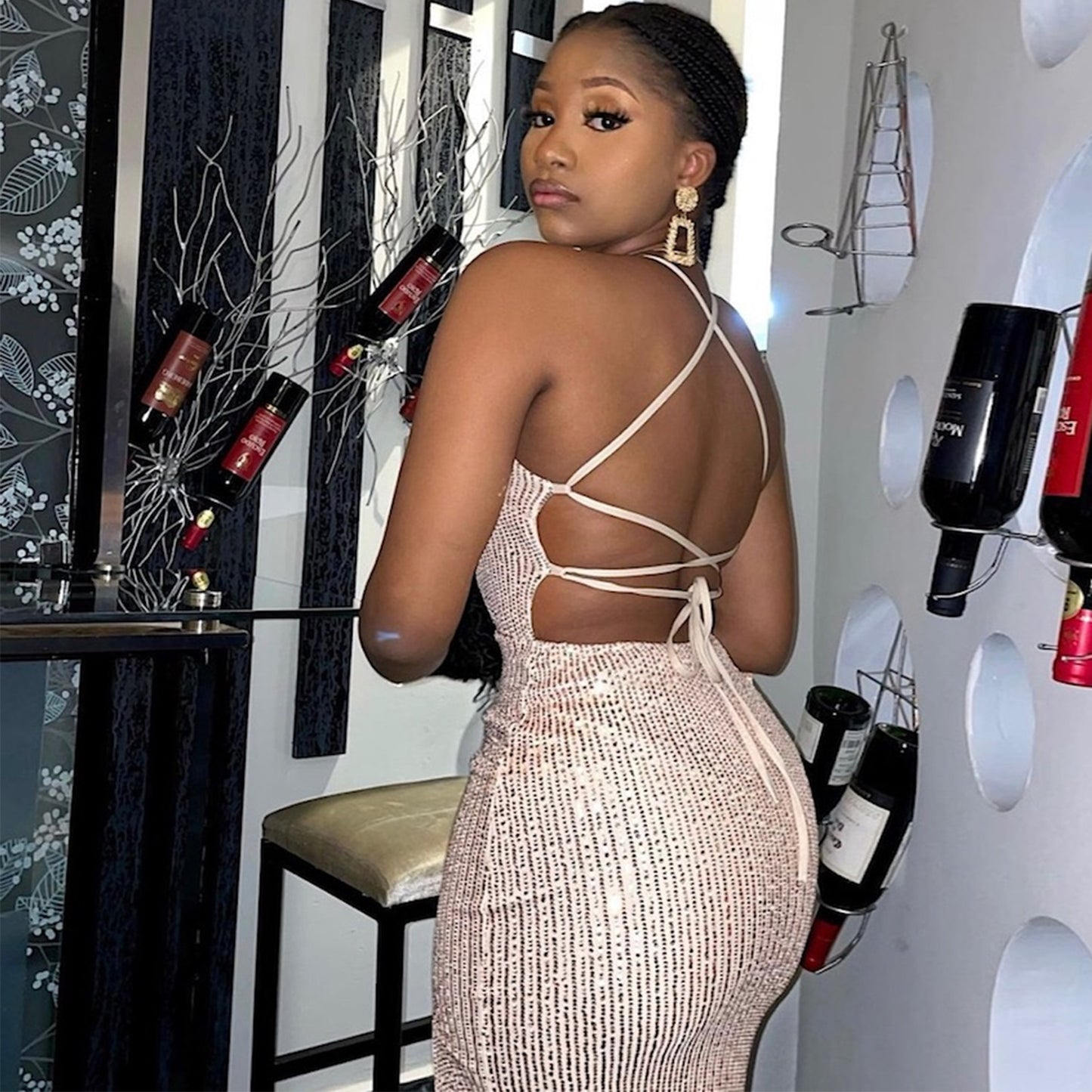 Robe de soirée à fente haute en sequins pour femmes Chic und Stil