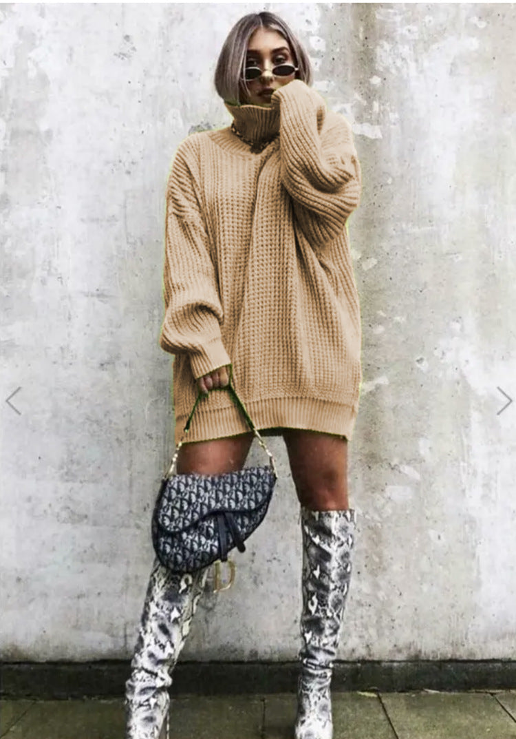 Pull en tricot surdimensionné pour femmes avec col haut et motif en nid d'abeille Chic und Stil