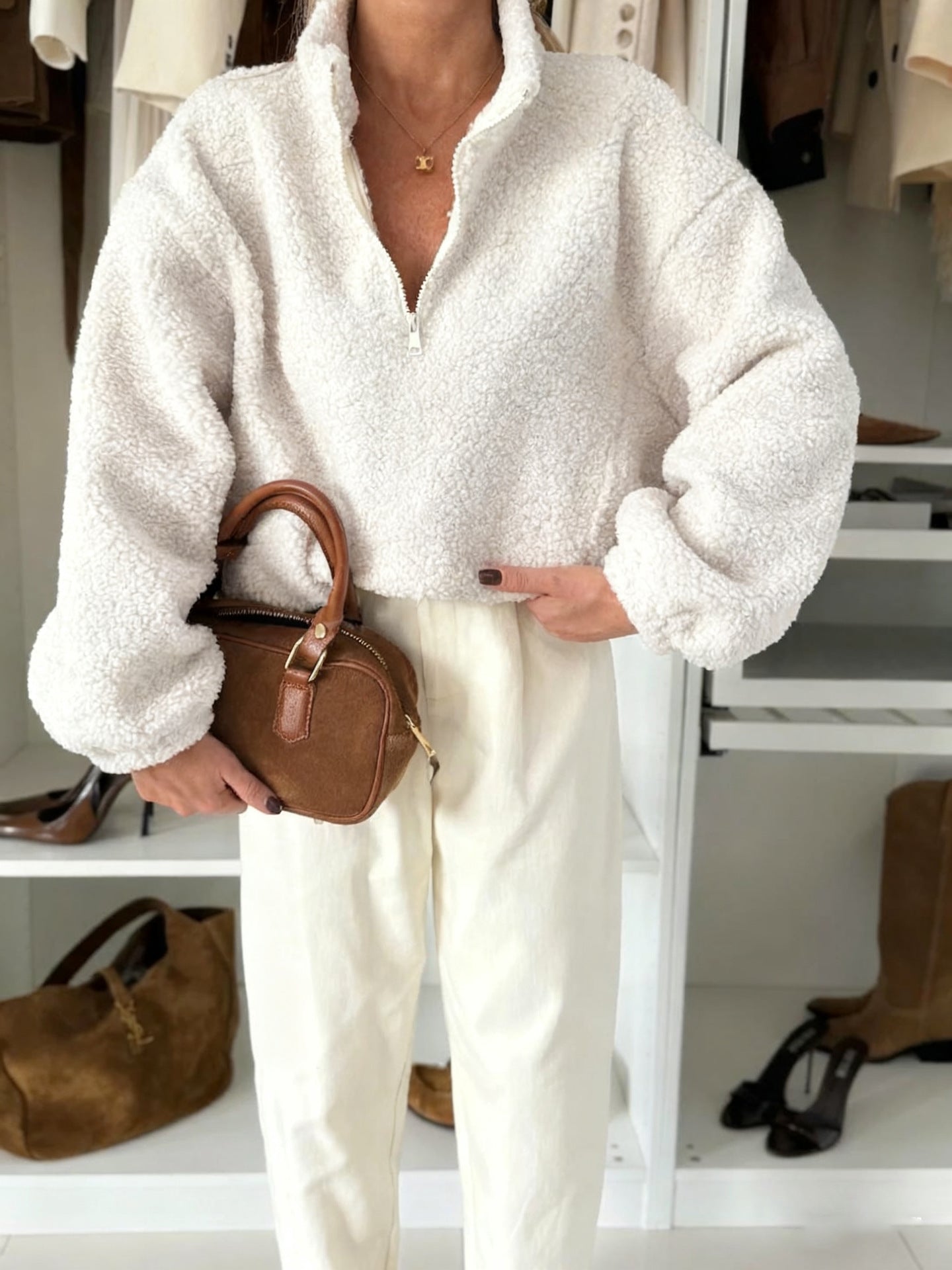 Pull-over en polaire décontracté pour femmes avec col montant Chic und Stil