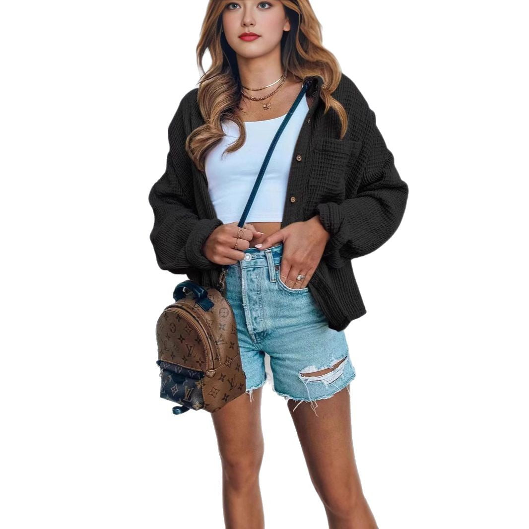Veste overshirt décontractée pour femmes avec surface structurée et détails de boutons tendance Chic und Stil