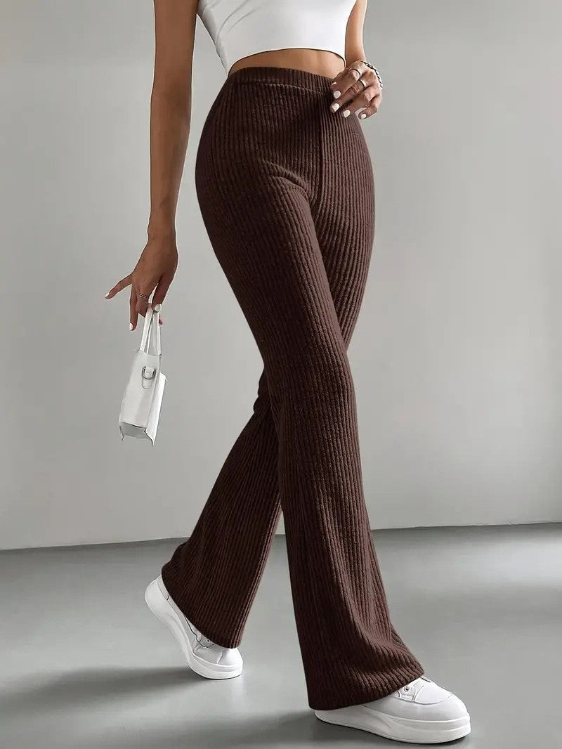 Women Elegant and Comfortable Ribbed High-Waisted Pants Chic and Style