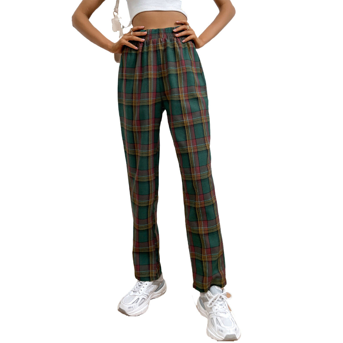 Pantalon de loisirs à carreaux pour femmes avec taille élastique Chic und Stil