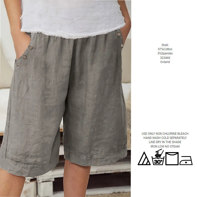 Shorts en lin à boutons devant décontractés pour femmes Chic und Stil