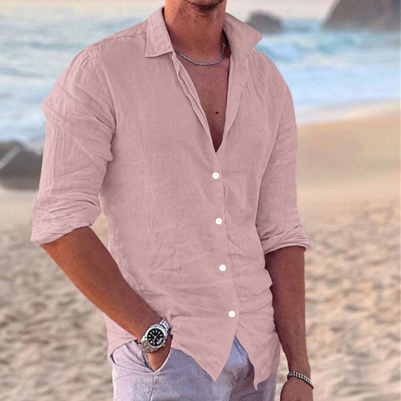 Hommes Chemise Décontractée Légère en Lin Boutonnée Chic und Stil
