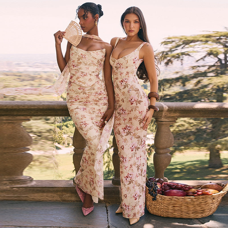 Robe maxi bodycon imprimé floral Chic und Stil femmes