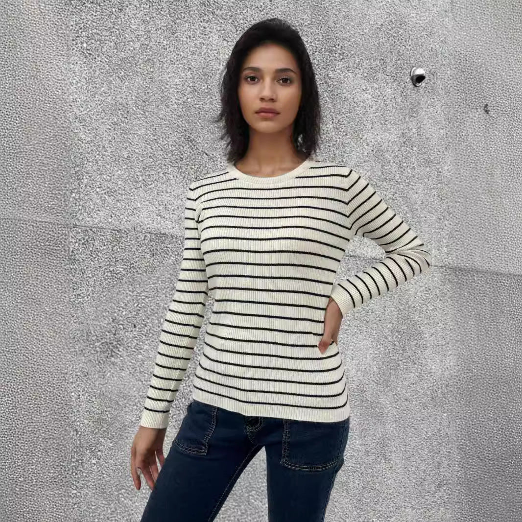 Pull en maille côtelée pour femmes avec motif à rayures et manches longues Chic und Stil