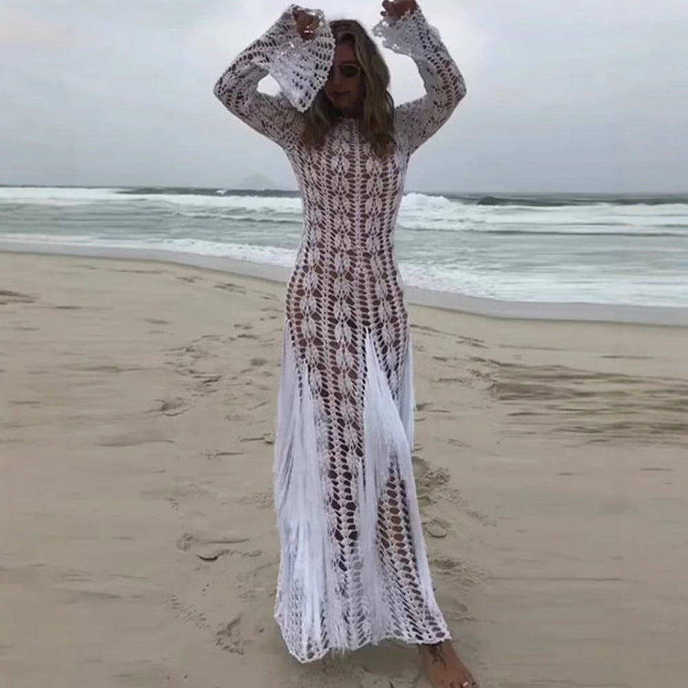 Robe maxi en tricot pour femmes avec un motif ajouré élégant et une coupe plus longue Chic und Stil