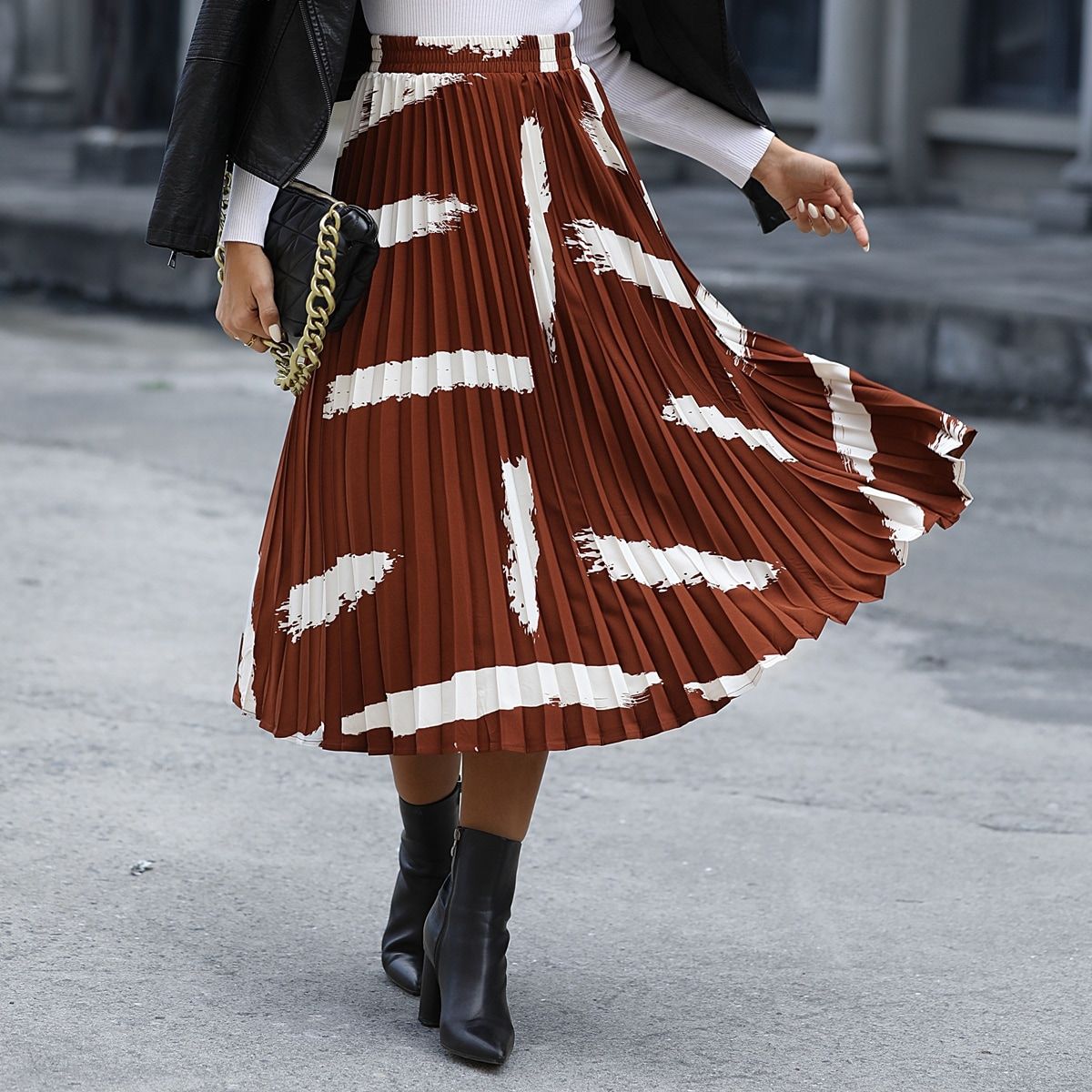 Jupe plissée pour femmes avec motif tendance et ceinture élastique Chic und Stil
